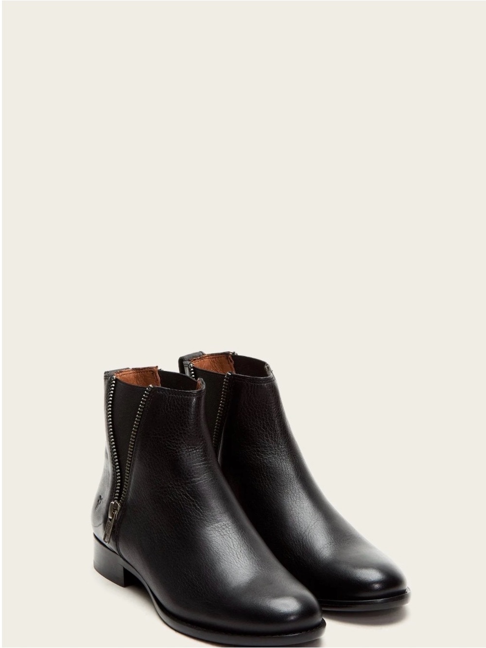 Frye Black Leather Zip-Accent Ankle Booties